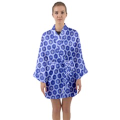 Hexagonal Pattern Unidirectional Blue Long Sleeve Kimono Robe
