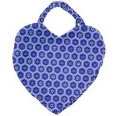 Hexagonal Pattern Unidirectional Blue Giant Heart Shaped Tote
