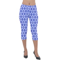 Hexagonal Pattern Unidirectional Blue Lightweight Velour Capri Leggings  by Mariart