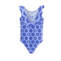 Hexagonal Pattern Unidirectional Blue Kids  Frill Swimsuit View2