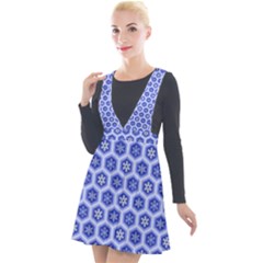 Hexagonal Pattern Unidirectional Blue Plunge Pinafore Velour Dress by Mariart