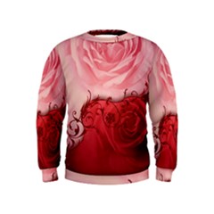 Elegant Floral Design, Wonderful Roses Kids  Sweatshirt by FantasyWorld7