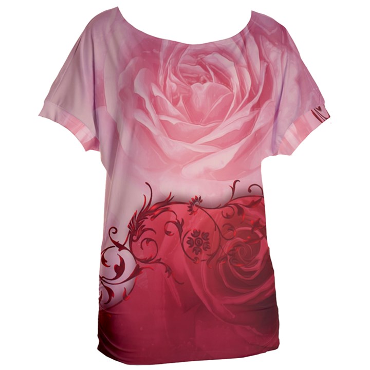 Elegant Floral Design, Wonderful Roses Women s Oversized Tee