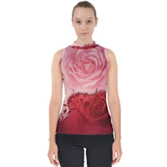 Elegant Floral Design, Wonderful Roses Mock Neck Shell Top by FantasyWorld7