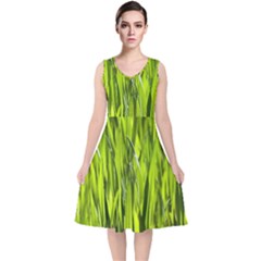 Agricultural Field   V-neck Midi Sleeveless Dress  by rsooll