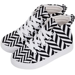 Black And White Herringbone Kids  Hi-top Skate Sneakers by retrotoomoderndesigns