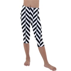 Black And White Herringbone Kids  Lightweight Velour Capri Leggings  by retrotoomoderndesigns