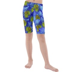 Flowers Pansy Background Purple Kids  Mid Length Swim Shorts by Mariart