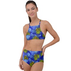 Flowers Pansy Background Purple High Waist Tankini Set