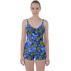 Flowers Pansy Background Purple Tie Front Two Piece Tankini