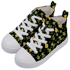 St Patricks Day Pattern Kids  Mid-top Canvas Sneakers by Valentinaart