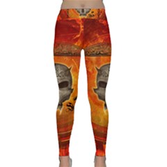 Awesome Skull With Celtic Knot With Fire On The Background Classic Yoga Leggings