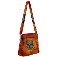 Awesome Skull With Celtic Knot With Fire On The Background Zipper Messenger Bag by FantasyWorld7