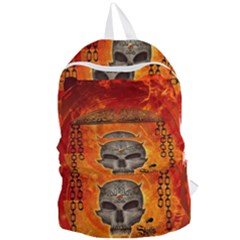 Awesome Skull With Celtic Knot With Fire On The Background Foldable Lightweight Backpack by FantasyWorld7