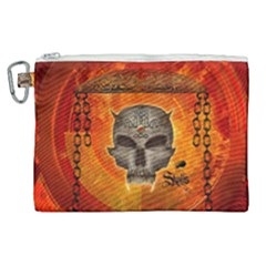 Awesome Skull With Celtic Knot With Fire On The Background Canvas Cosmetic Bag (xl) by FantasyWorld7