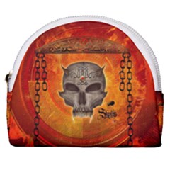 Awesome Skull With Celtic Knot With Fire On The Background Horseshoe Style Canvas Pouch by FantasyWorld7
