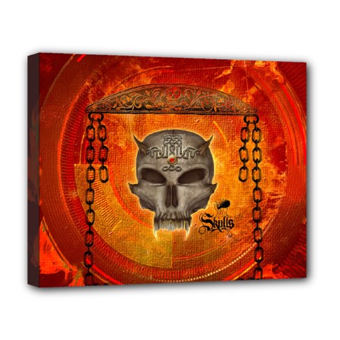 Awesome Skull With Celtic Knot With Fire On The Background Deluxe Canvas 20  X 16  (stretched) by FantasyWorld7