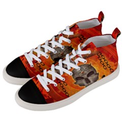 Awesome Skull With Celtic Knot With Fire On The Background Men s Mid-top Canvas Sneakers by FantasyWorld7