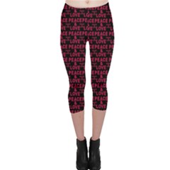 Peace And Love Typographic Print Pattern Capri Leggings  by dflcprintsclothing