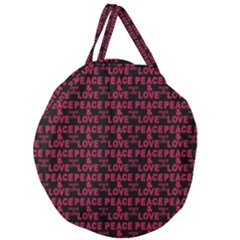 Peace And Love Typographic Print Pattern Giant Round Zipper Tote by dflcprintsclothing