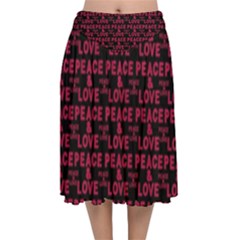 Peace And Love Typographic Print Pattern Velvet Flared Midi Skirt by dflcprintsclothing