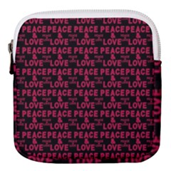 Peace And Love Typographic Print Pattern Mini Square Pouch by dflcprintsclothing