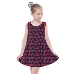 Peace And Love Typographic Print Pattern Kids  Summer Dress by dflcprintsclothing