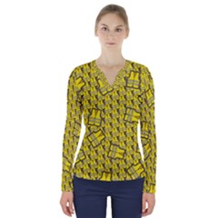 Gilet Jaune Pattern Yellowvests Cowcow Gilet Jaune Pattern Funny Yellow Vests V-neck Long Sleeve Top by snek