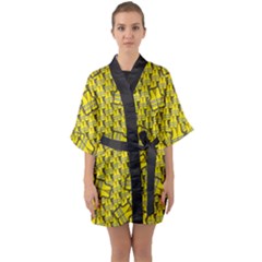 Gilet Jaune Pattern Yellowvests Cowcow Gilet Jaune Pattern Funny Yellow Vests Quarter Sleeve Kimono Robe by snek