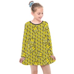 Gilet Jaune Pattern Yellowvests Cowcow Gilet Jaune Pattern Funny Yellow Vests Kids  Long Sleeve Dress by snek