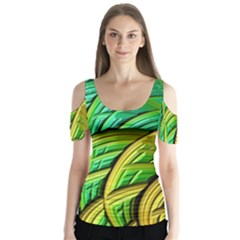 Patterns Green Yellow String Butterfly Sleeve Cutout Tee 