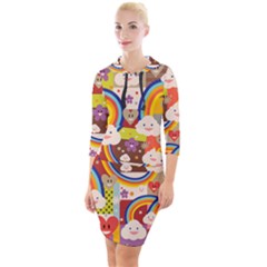 Rainbow Vintage Retro Style Kids Rainbow Vintage Retro Style Kid Funny Pattern With 80s Clouds Quarter Sleeve Hood Bodycon Dress by genx