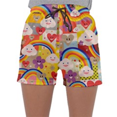 Rainbow Vintage Retro Style Kids Rainbow Vintage Retro Style Kid Funny Pattern With 80s Clouds Sleepwear Shorts by genx