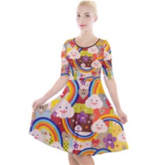 Rainbow Vintage Retro Style Kids Rainbow Vintage Retro Style Kid Funny Pattern With 80s Clouds Quarter Sleeve A-line Dress by genx
