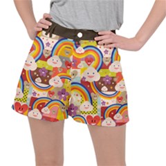 Rainbow Vintage Retro Style Kids Rainbow Vintage Retro Style Kid Funny Pattern With 80s Clouds Stretch Ripstop Shorts by genx