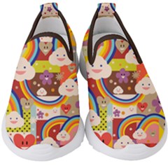 Rainbow Vintage Retro Style Kids Rainbow Vintage Retro Style Kid Funny Pattern With 80s Clouds Kids  Slip On Sneakers by genx