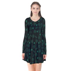 St Patricks Day Pattern Long Sleeve V-neck Flare Dress by Valentinaart