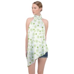 St Patricks Day Pattern Halter Asymmetric Satin Top