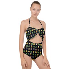 St Patricks Day Pattern Scallop Top Cut Out Swimsuit by Valentinaart