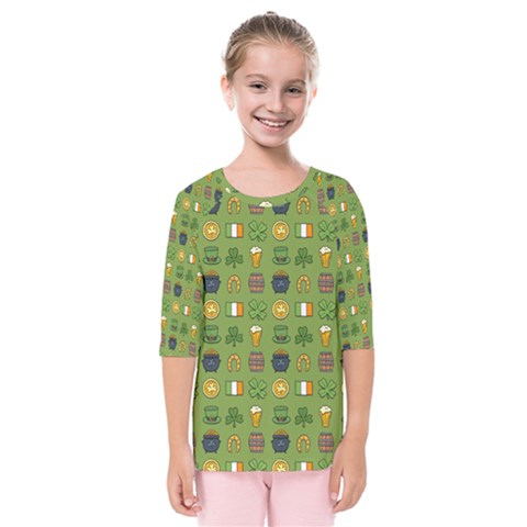 St Patricks Day Pattern Kids  Quarter Sleeve Raglan Tee by Valentinaart