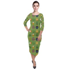 St Patricks Day Pattern Quarter Sleeve Midi Velour Bodycon Dress by Valentinaart