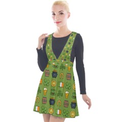 St Patricks Day Pattern Plunge Pinafore Velour Dress by Valentinaart