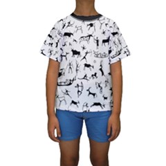 Petroglyph Runic Cavemen Nordic Black Paleo Drawings Pattern Kids  Short Sleeve Swimwear