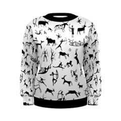 Petroglyph Runic Cavemen Nordic Black Paleo Drawings Pattern Women s Sweatshirt