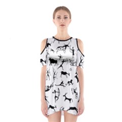 Petroglyph Runic Cavemen Nordic Black Paleo Drawings Pattern Shoulder Cutout One Piece Dress