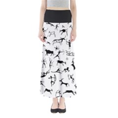 Petroglyph Runic Cavemen Nordic Black Paleo Drawings Pattern Full Length Maxi Skirt