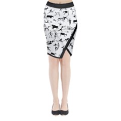 Petroglyph Runic Cavemen Nordic Black Paleo Drawings Pattern Midi Wrap Pencil Skirt