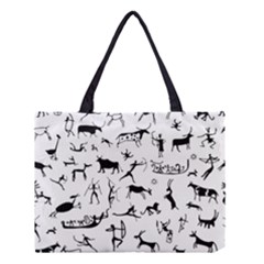 Petroglyph Runic Cavemen Nordic Black Paleo Drawings Pattern Medium Tote Bag