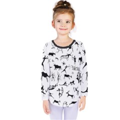 Petroglyph Runic Cavemen Nordic Black Paleo Drawings Pattern Kids  Long Sleeve Tee