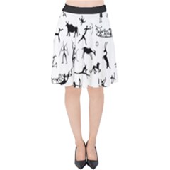 Petroglyph Runic Cavemen Nordic Black Paleo Drawings Pattern Velvet High Waist Skirt